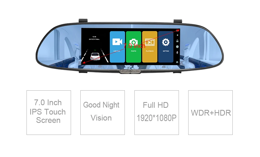 E-ACE A01 Автомобильный видеорегистратор Full HD 1080P 7 дюймов ips сенсорный видеорегистратор камера с двумя объективами с камерой заднего вида Авто регистратор видеорегистратор