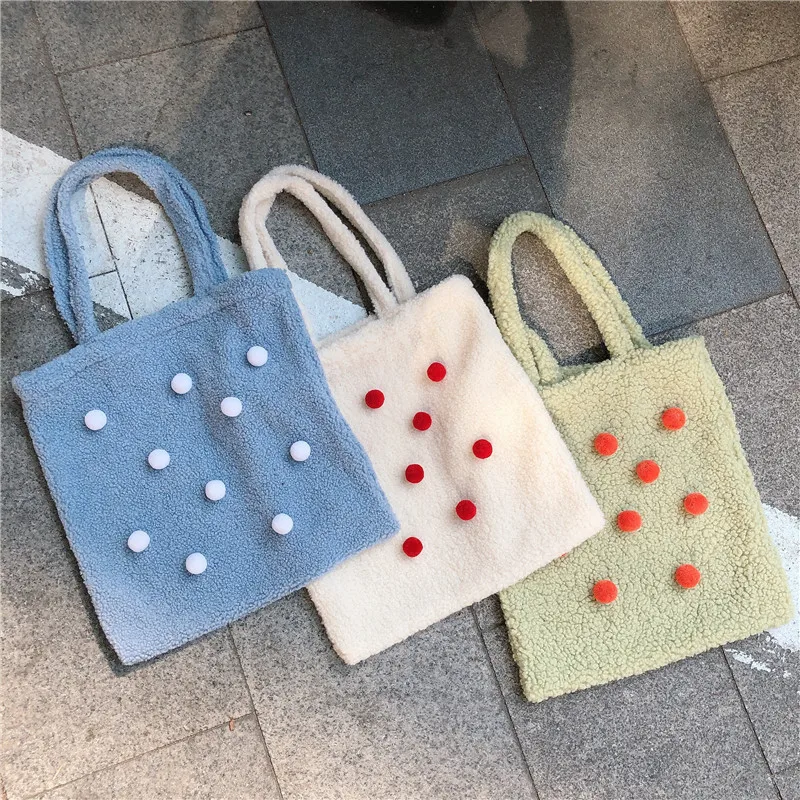Raged Sheep милый меховой шарик плюшевый Эко Шоппинг Tote Dot плечо сумка для переноски сумка студенческая портативная большая емкость женские сумки