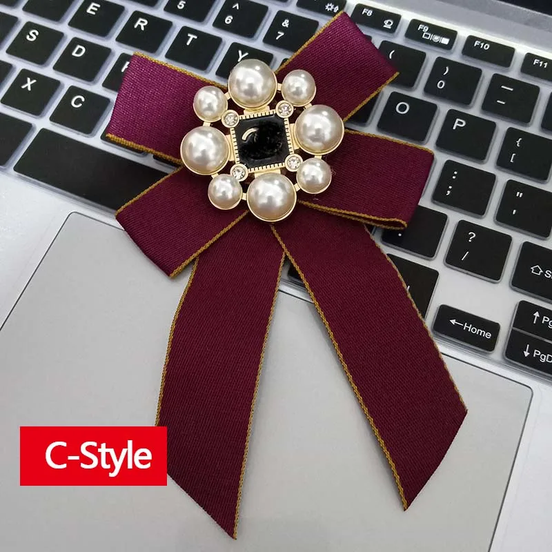 

2019 Letter Bow Brooch For Women Collar Necktie Accessories Long Needle Brooch Cloth Art Dresses Suit Butterfly for Women
