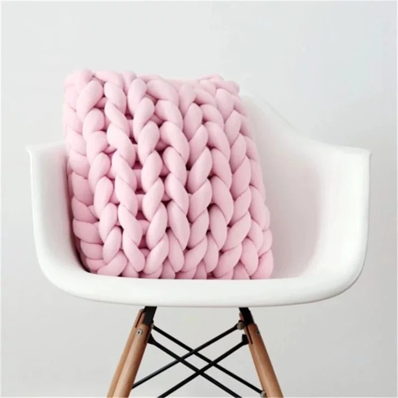 pink Ручная массивная Подушка, вязаное одеяло, толстая пряжа, шерсть мериноса, громоздкое вязаное одеяло, теплое мягкое удобное шерстяное одеяло s - Цвет: pink