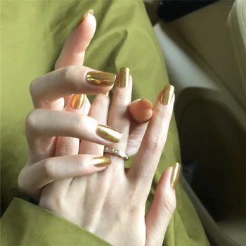 

American golden pure color punk false nails french 24pcs Middle-long size lady full nail tips cute fake nails