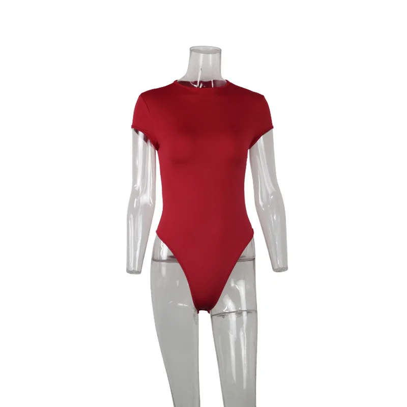 2020 Women Casual Bodysuit Short Sleeve Turtleneck Elegant Femme O-Neck Body Top Bodycon Romper Summer Skinny