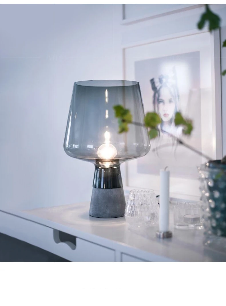 Современная металлическая стеклянная настольная лампа, скандинавский минималистичный дизайн, дымчатый серый Настольный светильник, художественный декор, прикроватный светильник для гостиной, кабинета, Настольный светильник s