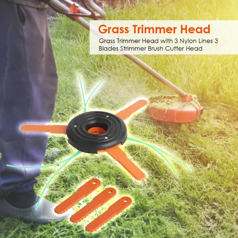 

Grass Trimmer Head with 3 Nylon Lines 3 Blades Strimmer Brush Cutter Head