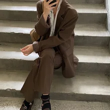 

Elegant Business Wear Blazers + High Waist Wide Leg Pants Suits 2 Piece Set 2021 New Fashion Vintage Blazer Pants Suit OL