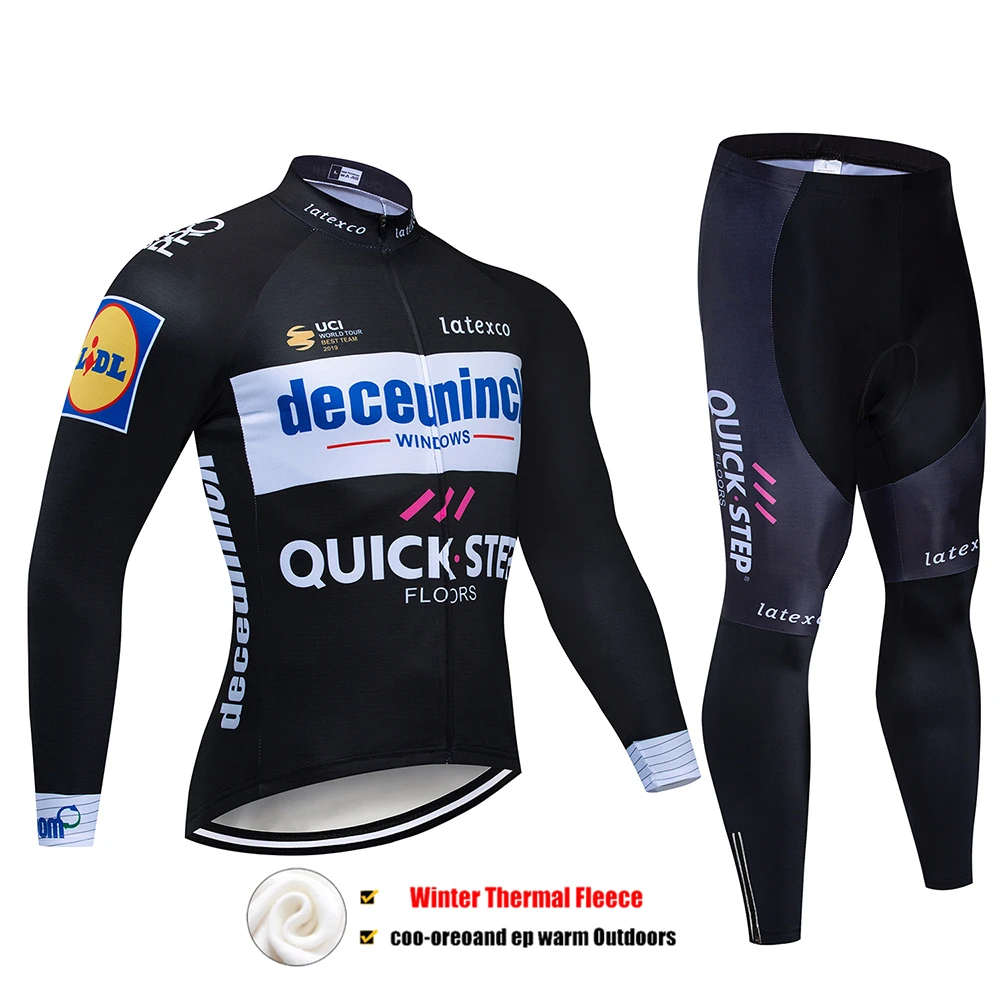 Зима QUICKSTEP Велоспорт Джерси Черный 9D pad велосипед брюки набор MTB Ropa Ciclismo термо флис Би Велоспорт Майо брюки - Цвет: Pic Color