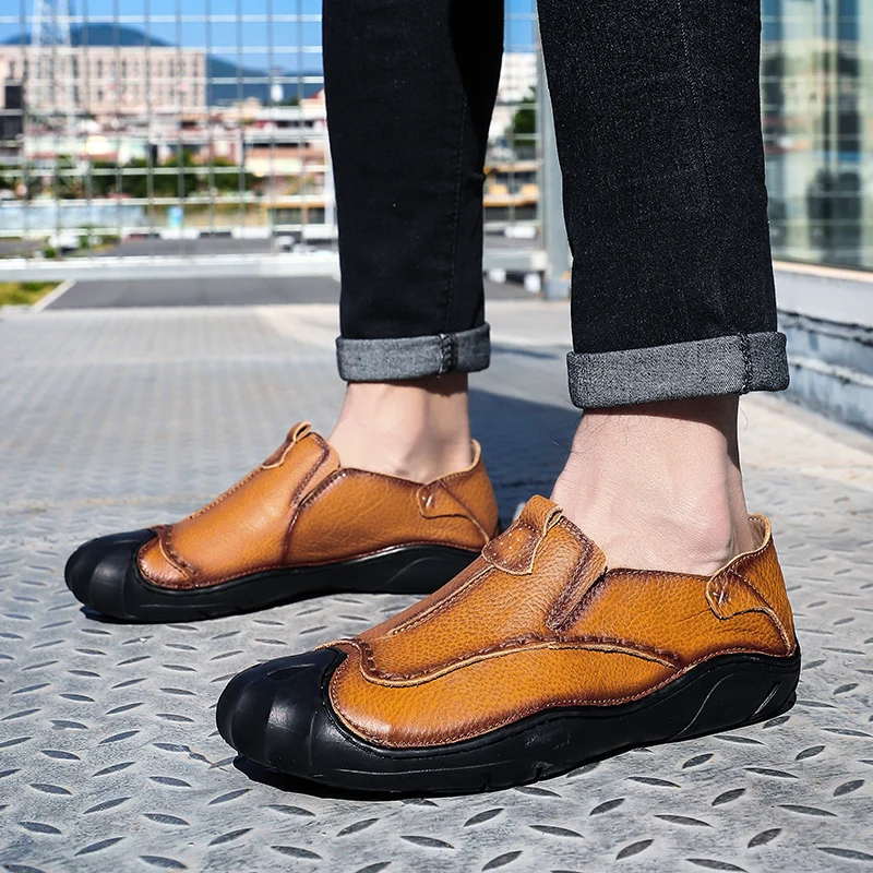 Мужская повседневная обувь из натуральной кожи; Роскошные Брендовые мужские лоферы на плоской подошве; дышащая обувь без шнуровки; Цвет Черный; обувь для вождения