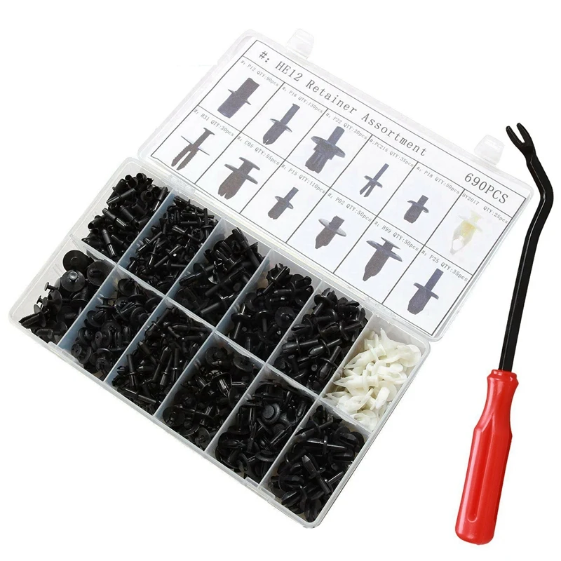 

690Pcs Car Body Push Pin Rivet Trim Panel Fastener Clip Moulding Assortment+Tool