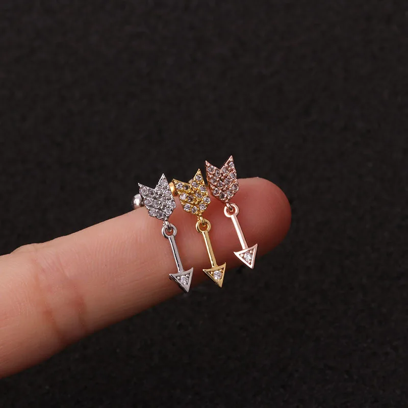 2Pcs/Lot Rose Gold Color Curved Cz Cartilage Stud Helix Rook Conch Screw Back Earring 20g Stainless Steel Ear Piercing Jewelry