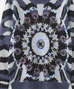 Подиумная геометрическая вышивка женские свитера пуловеры с длинным рукавом с круглым вырезом Женский вязаный свитер джемпер осенне-зимняя одежда - Цвет: Gray