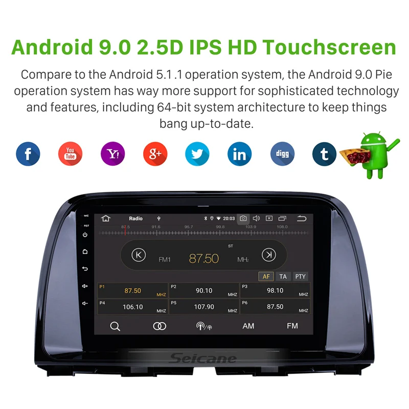 Sale Seicane 1DIN Android 9.0 Car Radio For 2012 2013 2014 2015 Mazda CX-5 9 Inch Bluetooth 4G GPS Navigation Multimedia Player 4