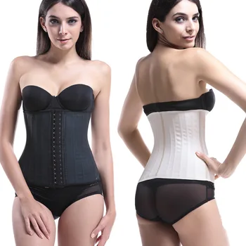 

Shinning Latex Waist Trainer 25 Spiral Steel Boned Black Cream Waist Slimming Cincher 3 Hooks And Eyes Corset Underwear Corselet