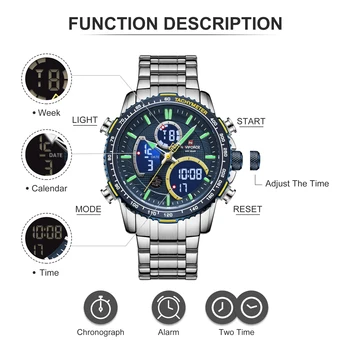 NAVIFORCE Men Watch Luxury Brand Sport Watch For Men Digital Chronograph Quartz Wristwatch Military Waterproof Steel Band Clock 2