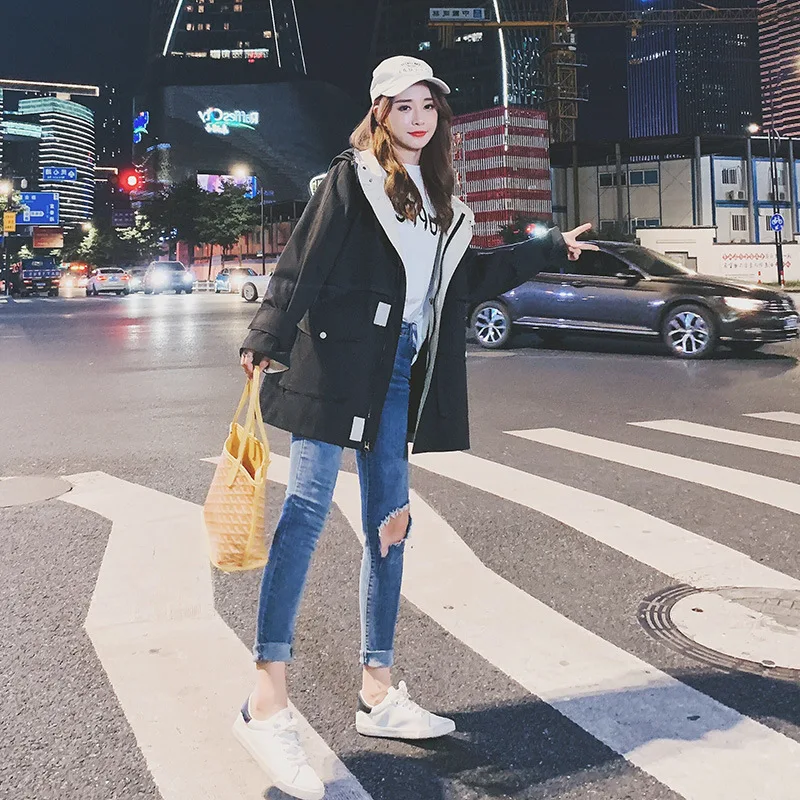 

2019 Autumn New Style Korean-style Students Mid-length Short-height Loose Casual Versatile BF Style Workwear Trench Coat Women's