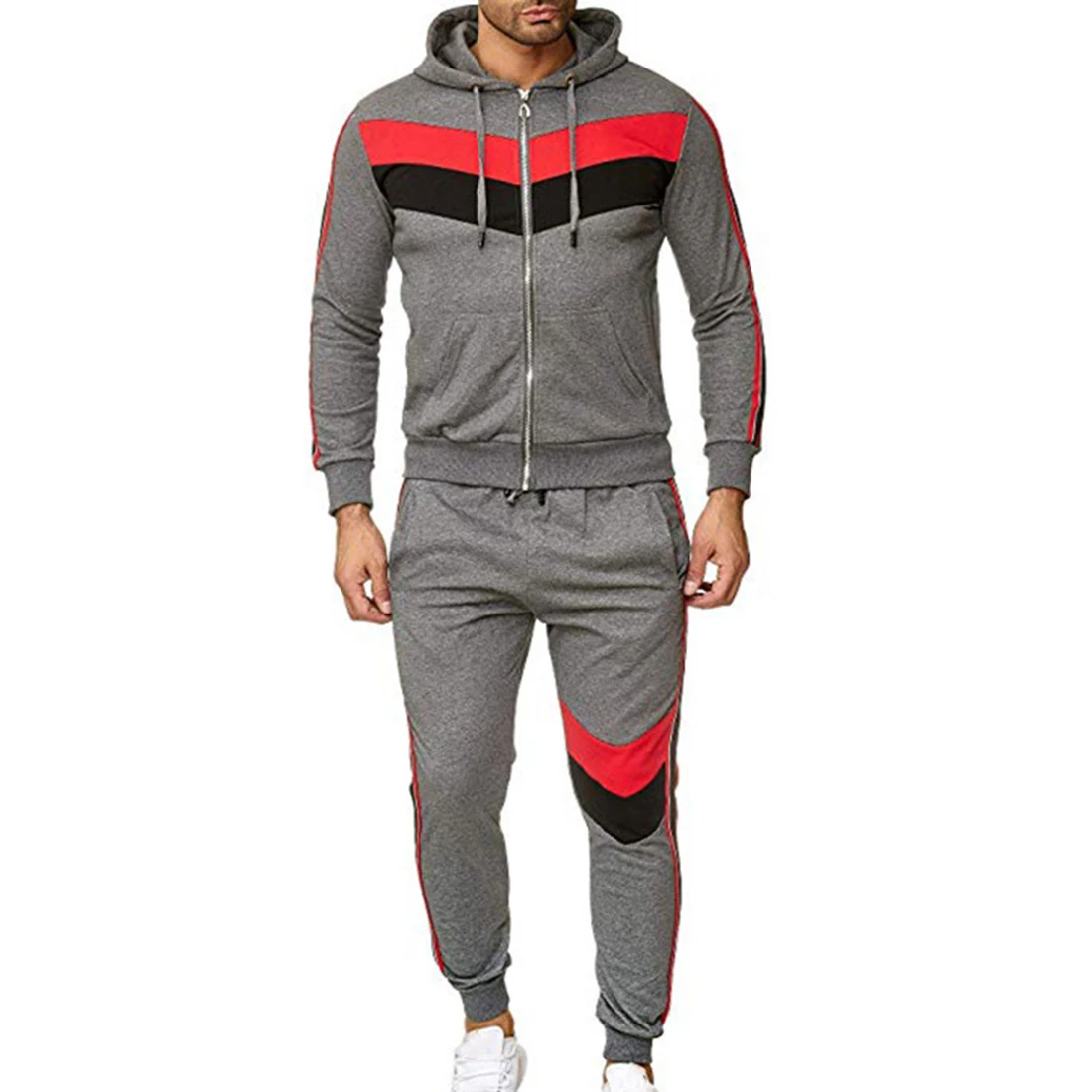 Sweatshirts Hoodies Zippered and Sweatpants with Pockets Joggers Suits OMINA Mens Color Block Tracksuit Set