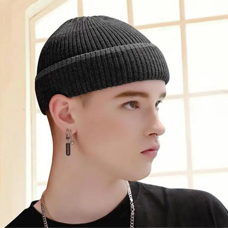 Зимняя Вязаная мужская шапка Skullcap, мужская вязаная шапка Skullcap, осенне-зимняя шапка в стиле хип-хоп, шапки в рыбацком стиле, вязаная шапка для женщин