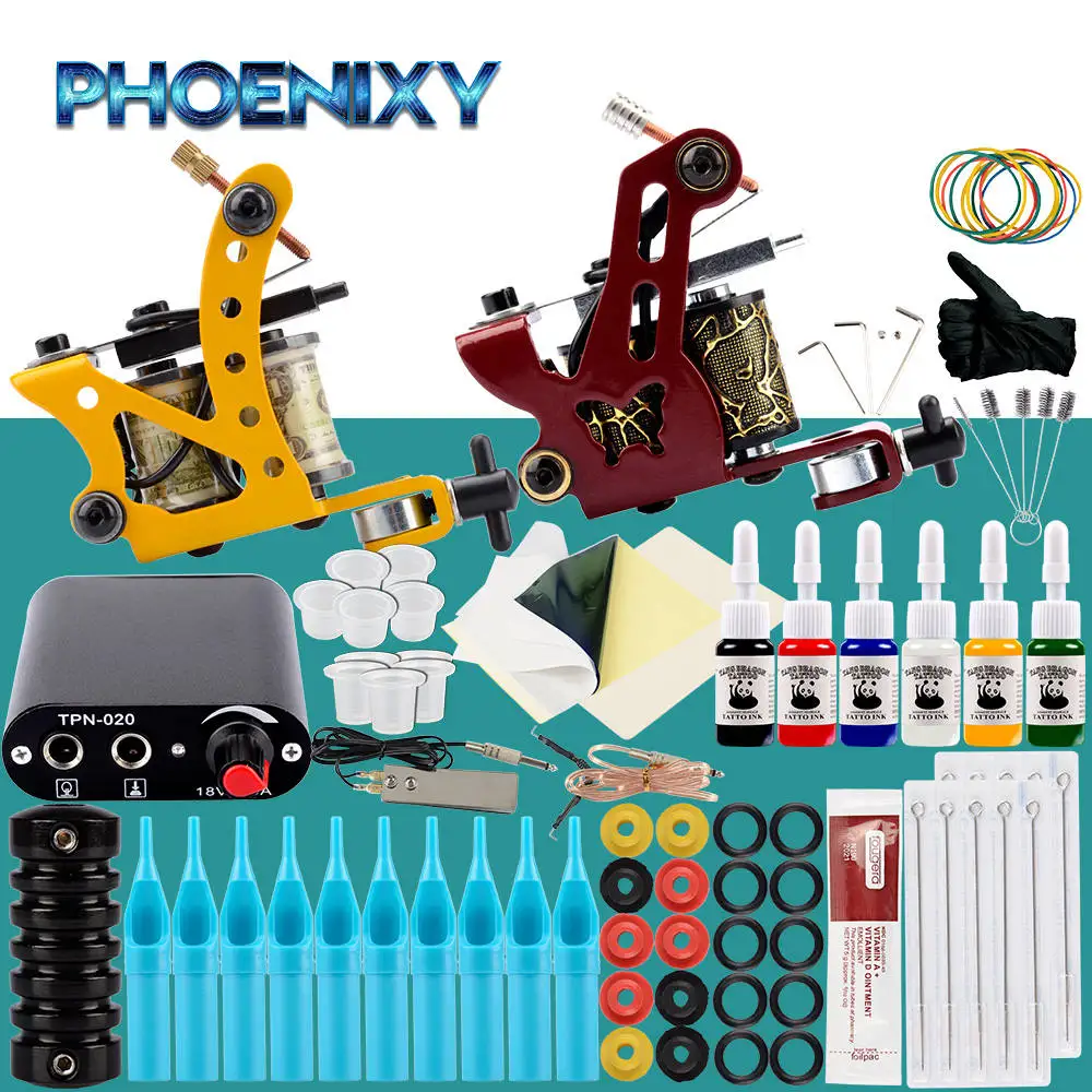 Complete Tattoo Kit 2 Tattoo Machine Set 6 Colors Inks Pigment Set