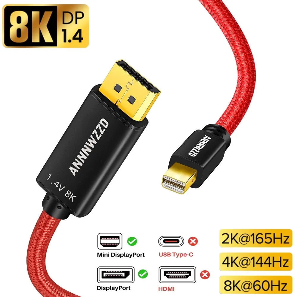 Mini Displayport To Displayport 1 4 Cable 32 4gbps Video Support 8k 60hz 4k 144hz For Macbook Pc Laptop Hdtv Mini Dp To Dp Cable Aliexpress