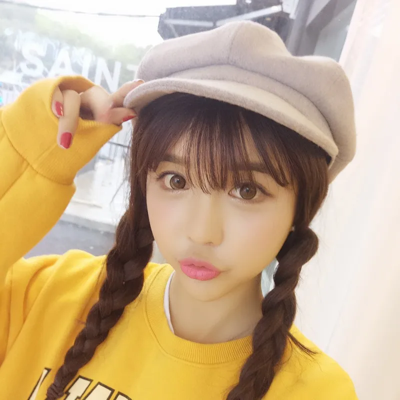Повседневные береты для девочек, одноцветные шерстяные смешанные Восьмиугольные шапки Newsboy, крутая уличная шапка с полями, женские шерстяные береты для улицы
