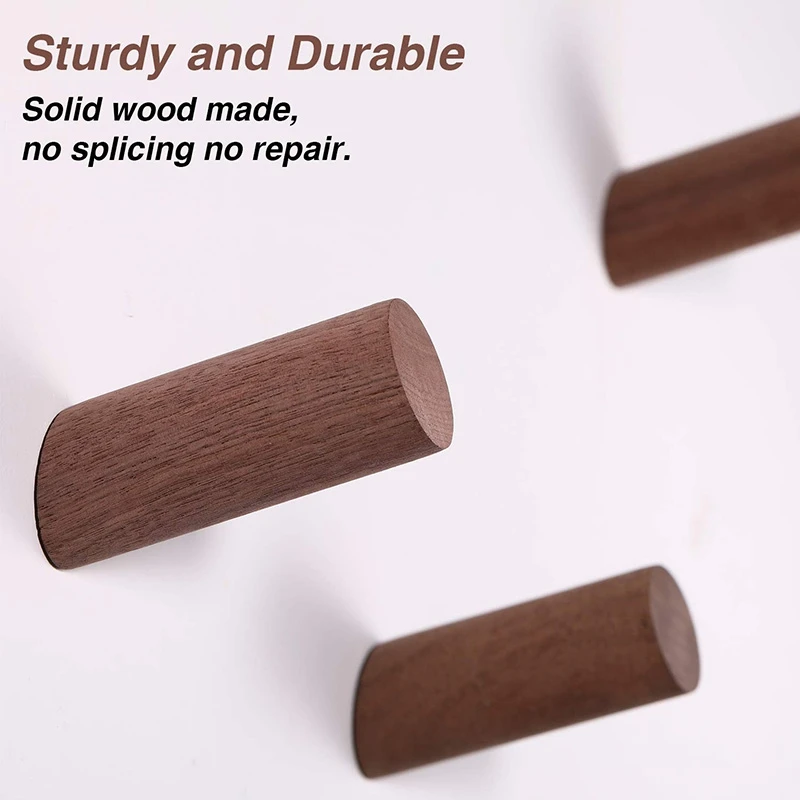 6 Pieces Natural Wooden Coat Hooks Wall Mounted Single Coat Rack Hooks Handmade Craft Hat Rack(Black Walnut