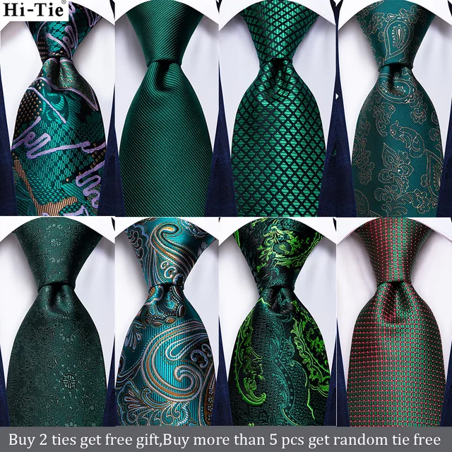 Hi-Tie verde acqua verde solido Paisley cravatta da sposa in seta per uomo Fashion Design qualità Hanky gemello uomo regalo cravatta Set Dropshipping 1