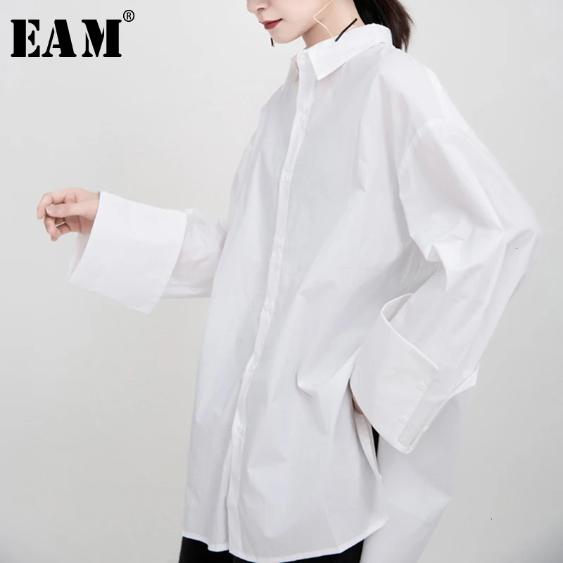 [EAM] Женская белая короткая блузка большого размера новая свободная рубашка с