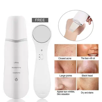 

USB Ultrasonic Facial Skin Scrubber Ion Deep Face Cleaning Peeling Rechargeable Vibration Remove + Ion Skin Care Massage