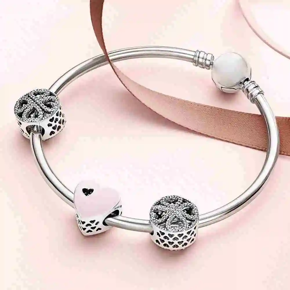 

100% 925 silver sterling sweet love heart charm love petals clover four sheets frizzy bracelet present together