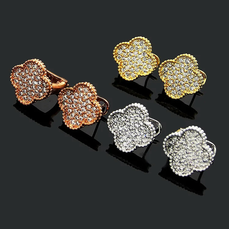 

Four-leaf flower earrings fashion popular alloy shell earrings black and white red green flowers four-leaf clover jewelry 2019