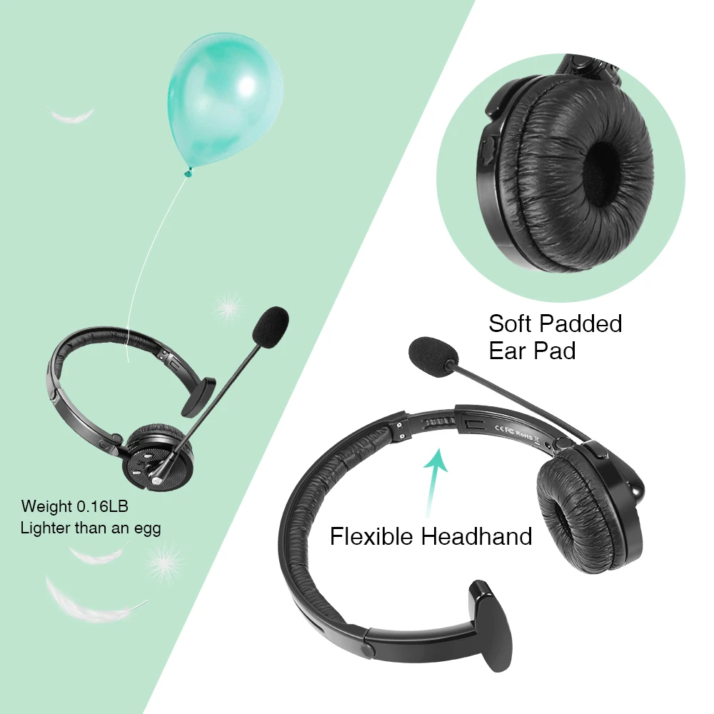 BH M10B Wireless Bluetooth Noise Canceling Headset connected to 2 Bluetooth devices Over The Head W Mic For Trucker Drivers PS3