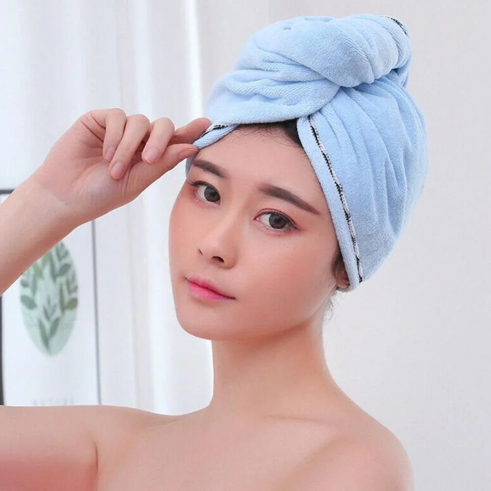 1Pc Magic Microfiber Dry Hair Cap Hair Fast Drying Dryer Towel Bath Wrap Hat Quick Cap Turban Bath Towel with Button thicken
