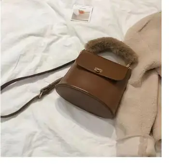 

Fashion women all-match bucket bag one shoulder girl bag cross body simple style office lady handbag pu leather brown 788irt
