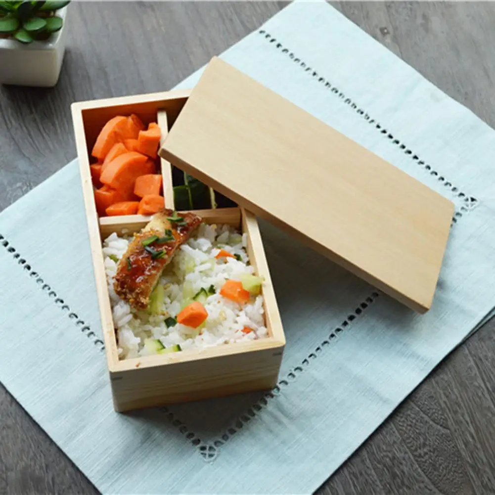 Прямоугольная деревянная коробочка для обедов японские Bento коробки суши портативный контейнер для еды столовая посуда коробка для еды экологичные здоровье