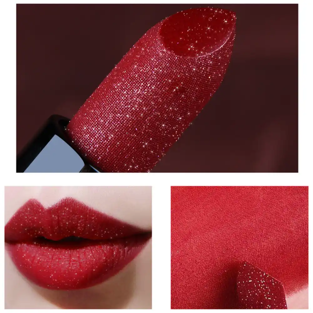 red glitter lipstick