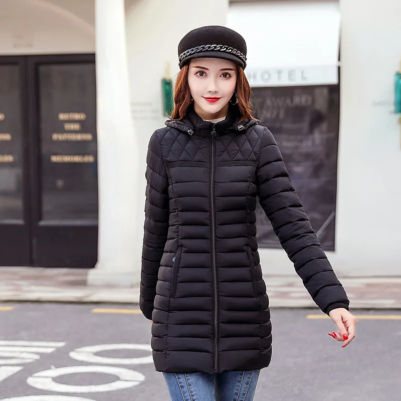 

Cotton Coat Women's 2019 Winter New Style Slim Fit Korean-style Fashion Slim Middle-aged Long Middle-aged Women Dress Cotton-pad