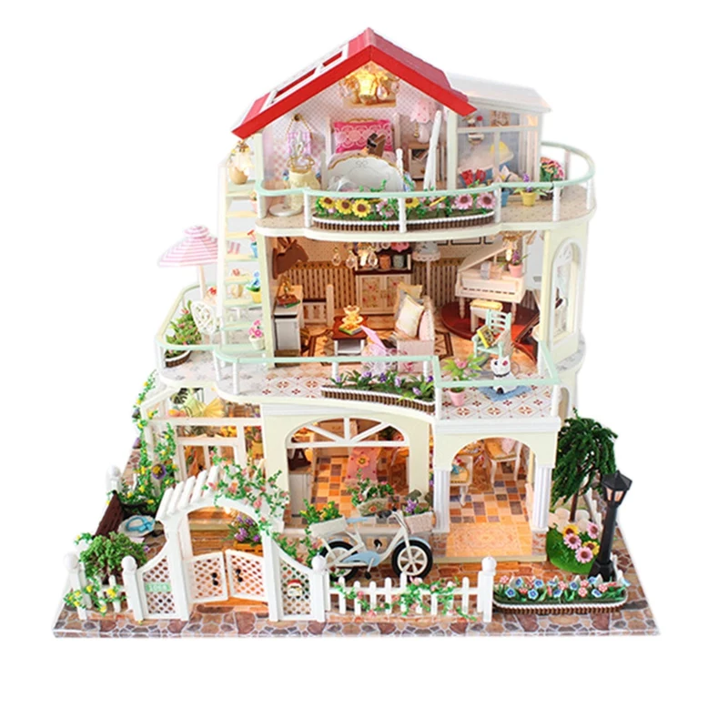 Сделай сам дом с мебель для детей и взрослых миниатюрный деревянный кукольный дом модель здания Наборы кукольный домик игрушки роскошный 3 слоя коттедж