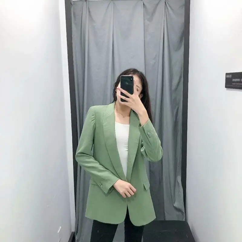 

2019 Fashion Suit Collar Long Sleeve Solid Color Loose-Fit Slimming Mid-length Suit One-Button Pocket-Accent Suit Coat