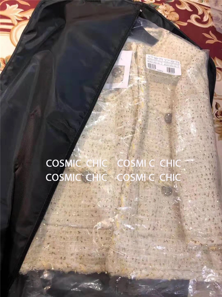 Cosmicchic, женское осеннее элегантное белое короткое пальто, роскошная шерстяная твидовая куртка с длинным рукавом, золотая нить, плетение, OL, Женская куртка