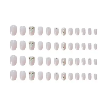 

48pcs Full Cover Press On Nails Pink Dripping Shape Heart Bride New Acrylic Nail Elegant Nail Decoration Supplies
