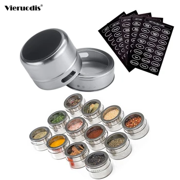 

Vieruodis Magnetic Spice Jar Set With Stickers Stainless Steel Spice Tins Spice Storage Container Pepper Seasoning Sprays Tools