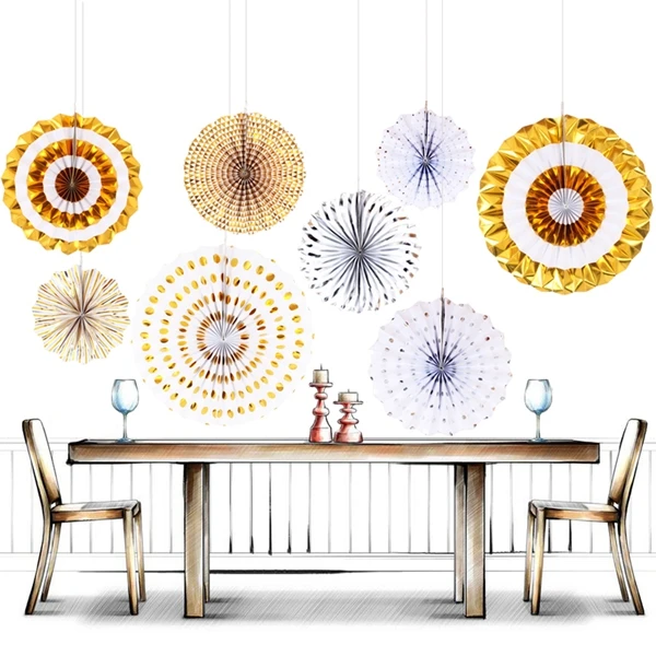 

8 pcs / set Paper Fan Flower European Style Party Decoration Special Baptism for Wedding Home Decoration & Garden Decoration gol