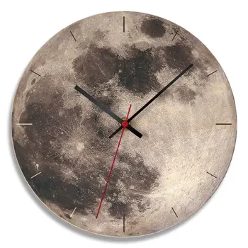 

Decorative Wooden Wall Clock Moon Black Hole Pattern Mute Wallclock Home Decor Dropship