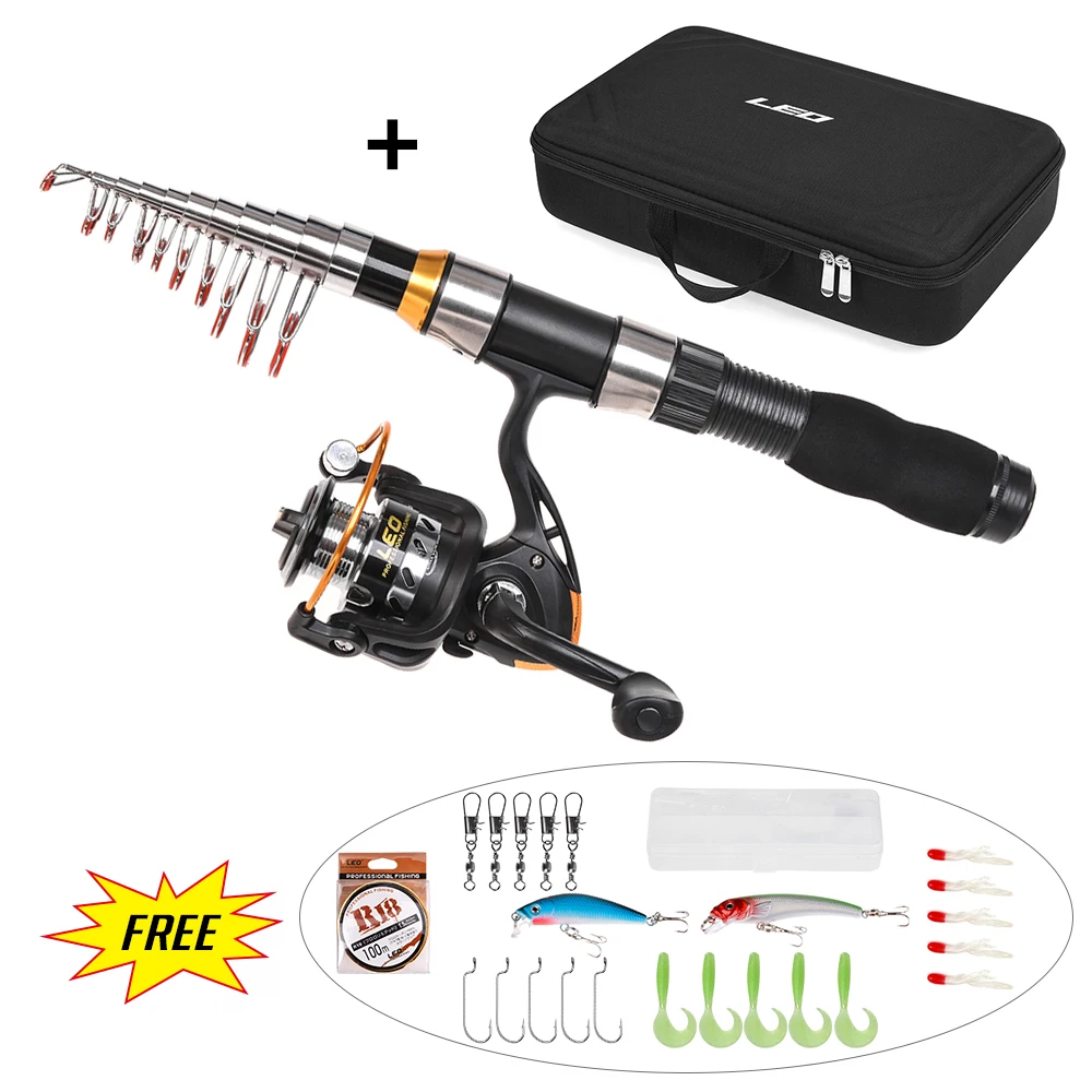 Portable Fishing Rod and Reel Combo Telescopic Fishing Rod Pole Spinning Reel Set Fishing Line Lures Hooks Barrel Swivels