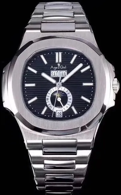 

Luxury Brand New Automatic Mechanical Men Watch Sapphire DayDate Transparent Glass MoonPhase Black Blue Multiple Time Zone AAA+