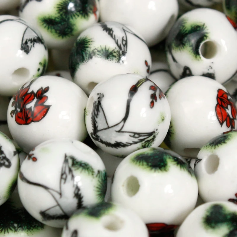 

20PCS/Lot Ceramic Beads for Making Jewelry 10MM Chinese paintings Pattern String Round Bead to Diy Bracelet or Necklace