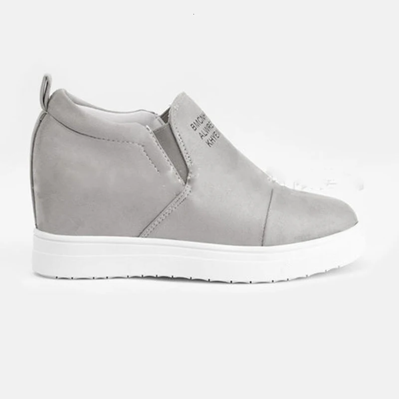 lightgrey ECN/Женская обувь на танкетке; коллекция года; сезон весна-осень; Женская увеличенная платформа на высоком каблуке; модная повседневная обувь с эластичной лентой - Цвет: lightgrey