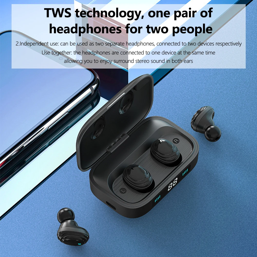 Bluetooth 5.0 Portable Mic Wireless Earbuds Stereo Waterproof Sports Auto Pairing With Charging Case Smart Touch Control Mini