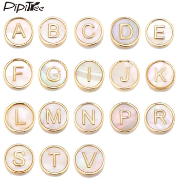 

Pipitree 14MM Natural Shell Round Beads Charms Copper DIY Initial Letter Beads for Bracelet Necklace Jewelry Making Accessories