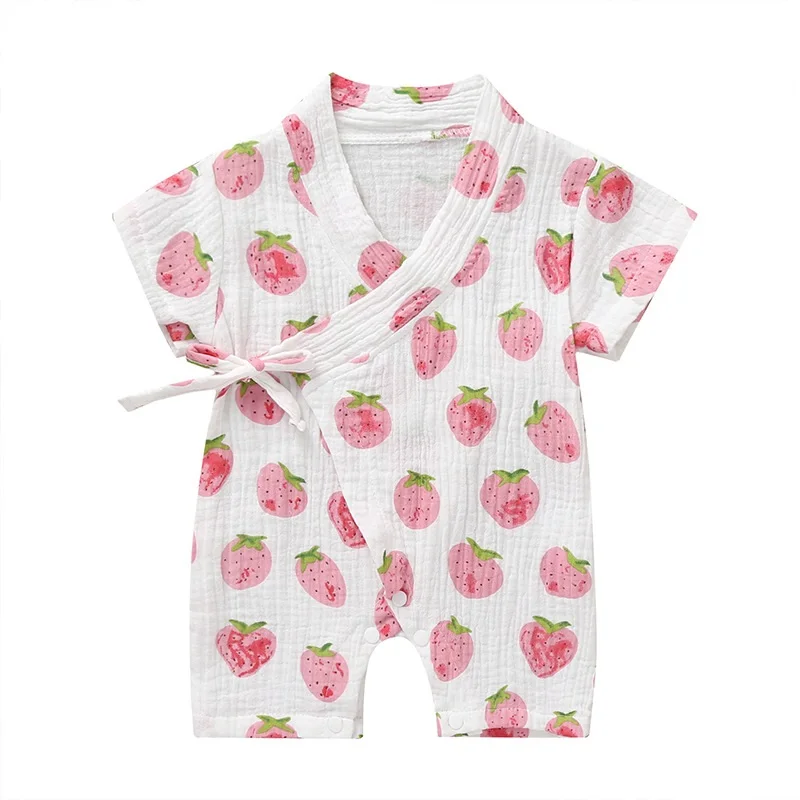 Summer Baby Girl Boys Rompers Jumpsuit Short-sleeved Floral Print  Baby Soft Rompers Newborn Infant Baby Kimono Playwear Clothes cheap baby bodysuits	 Baby Rompers