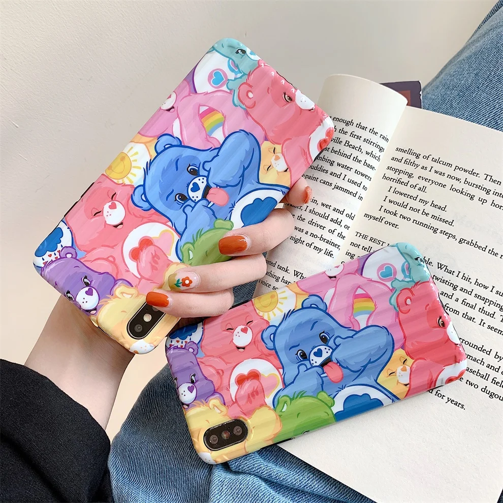 

DTFQ Cartoon Care Bears Soft Suitcase Pattern Lovely Cute TPU IMD Cover Case for iPhone 8 7 Plus 6s XR Xs Max X